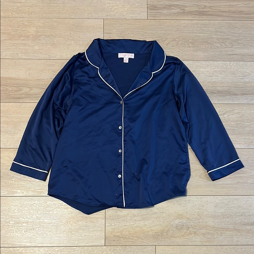 Oscar de la Renta Pink Label Navy Satin Pajama Top Size Medium
